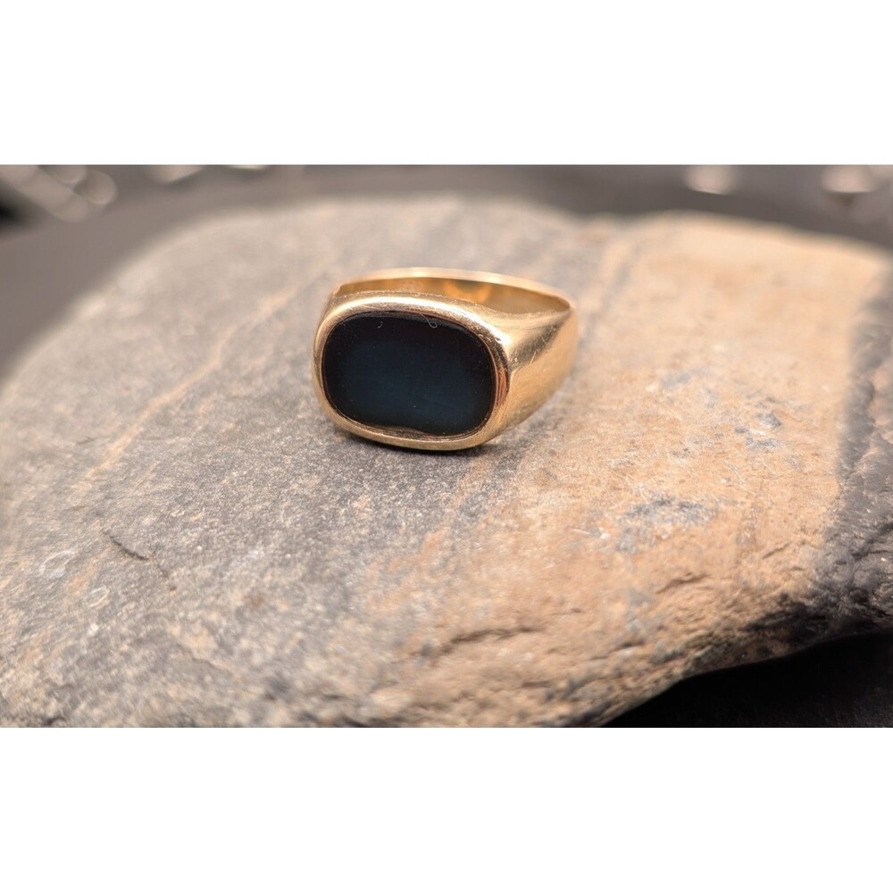 Handcrafted 14K Gold Onyx Signet Ring • Size 9.5 • 5.25g • Stamped 14K / 585
